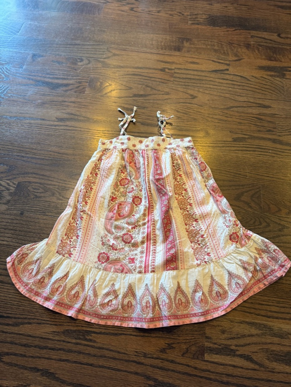 GAP Cream and Pink Paisley Tiered dress with Tie Straps
